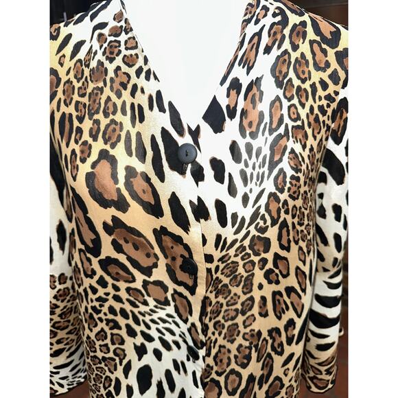 Ashley Stewart Plus Size Blouse Tunic Animal Print Black Brown 14 Boho mob wife - Picture 4 of 15